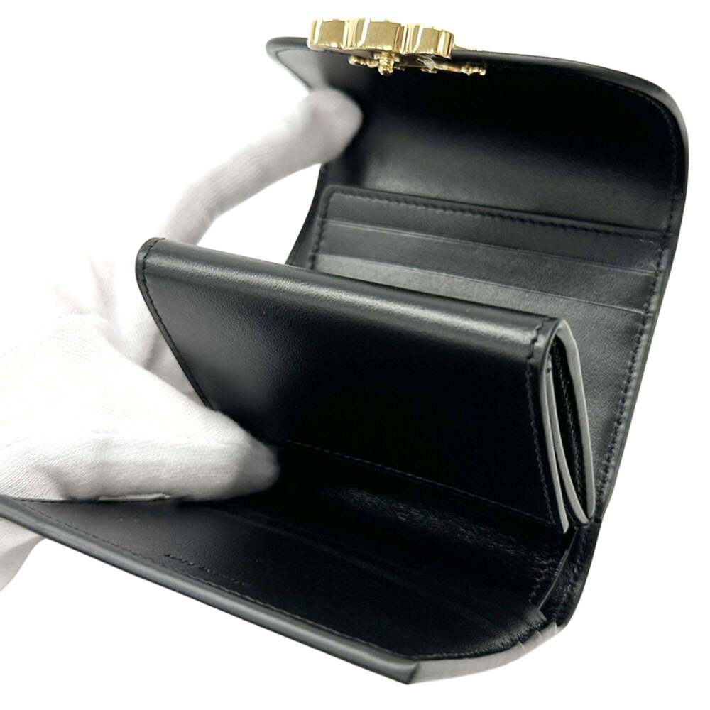 Celine CELINE Women's Tri-fold Wallet, Triomphe Leather, Black, Mini Wallet - Picture 3 of 8